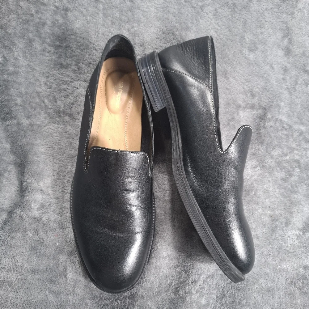 Hush Puppies Bailey Slip-On Loafers, Black Leather, Women's 9.5 M
